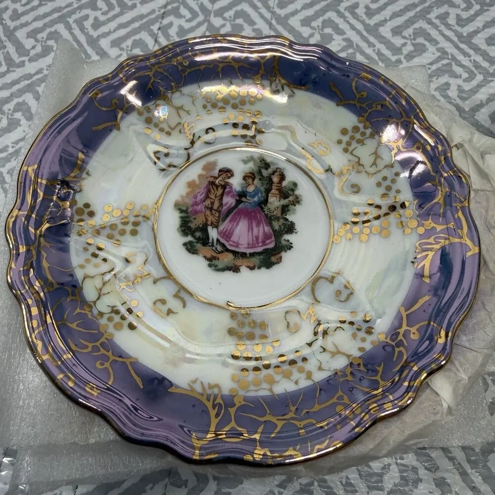 Vintage Genuine Porcelain A/D Demitasse Cup Saucer Set 6 Lusterware Japan Boxed